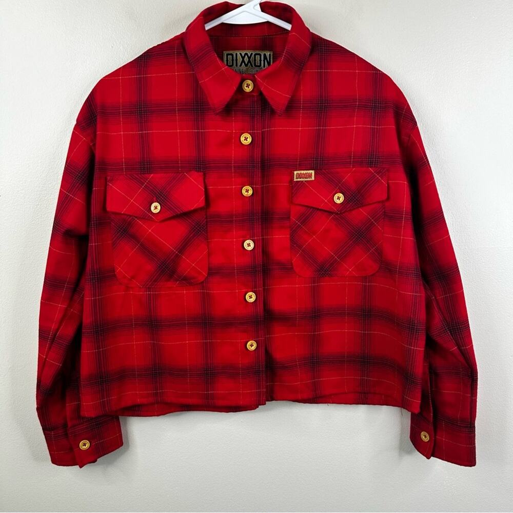 Dixxon The Loveless Flannel Shirt Womens M Red Plaid Cropped Button Down Top